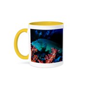 3drose, Humphead Wrasse with Soft Corals at Elphinstone Reef, Red Sea, Egypt, 11oz Two-tone Yellow Mug