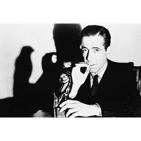 Humphrey Bogart the Maltese Falcon 24x36 Poster iconic pose with bird on desk cigarette in mouth