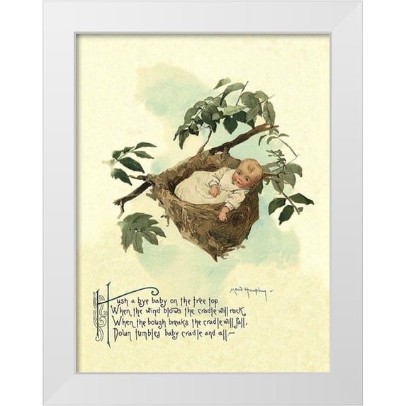 Humphrey, Maud 12x14 White Modern Wood Framed Museum Art Print Titled - Nursery Rhymes: Hush A Bye Baby