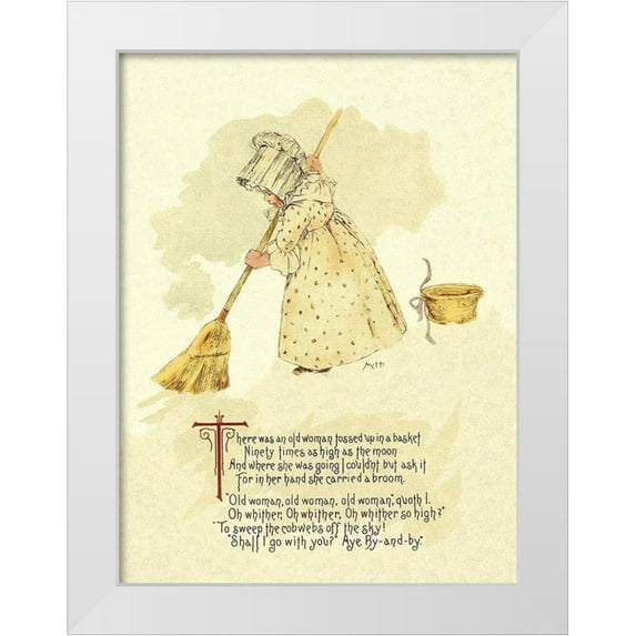 Humphrey, Maud 19x24 White Modern Wood Framed Museum Art Print Titled - Nursery Rhymes: There Was an Old Woman Tossed Up in a Basket