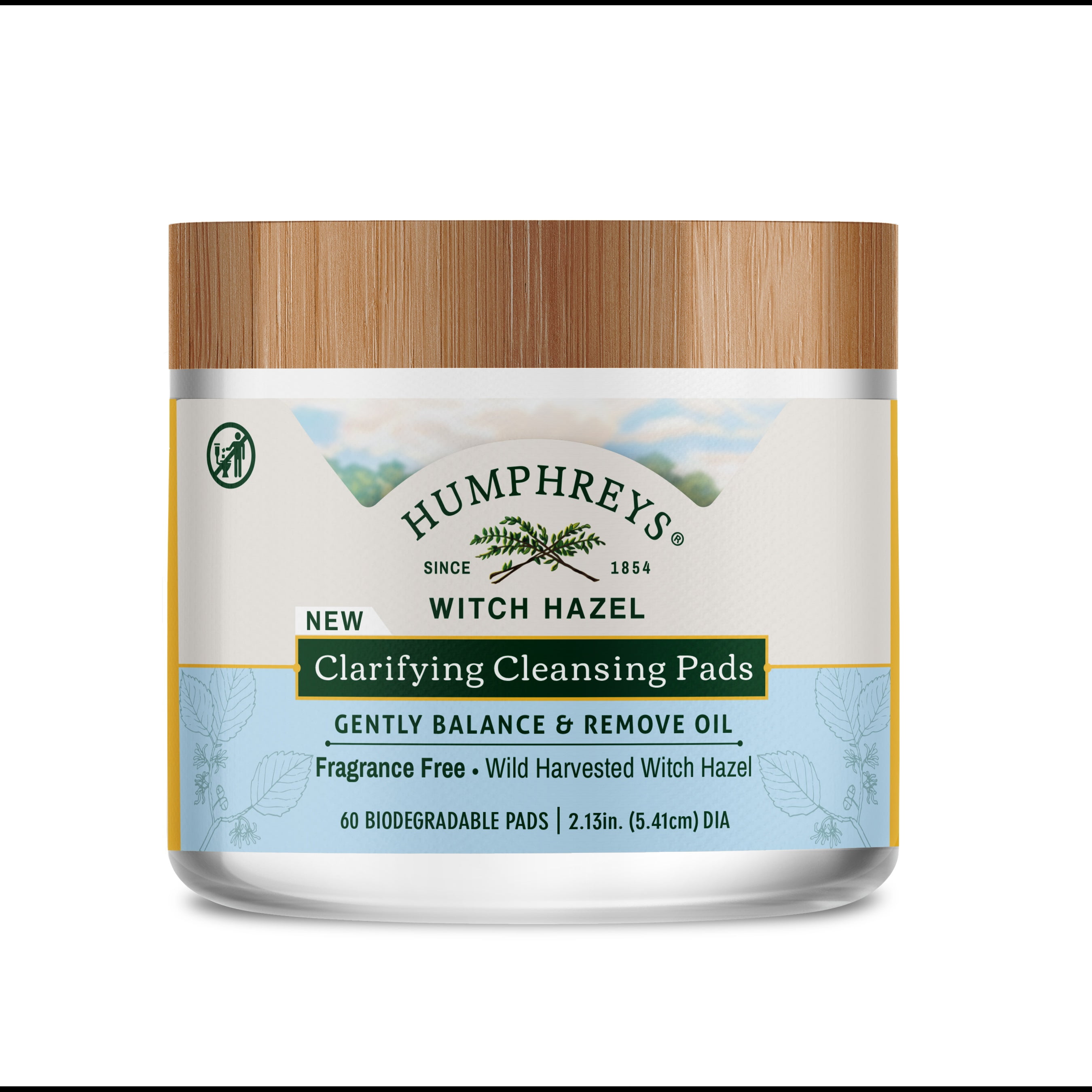 Humphreys Clarifying Witch Hazel Cleansing Pads, Fragrance Free, 60 Ct