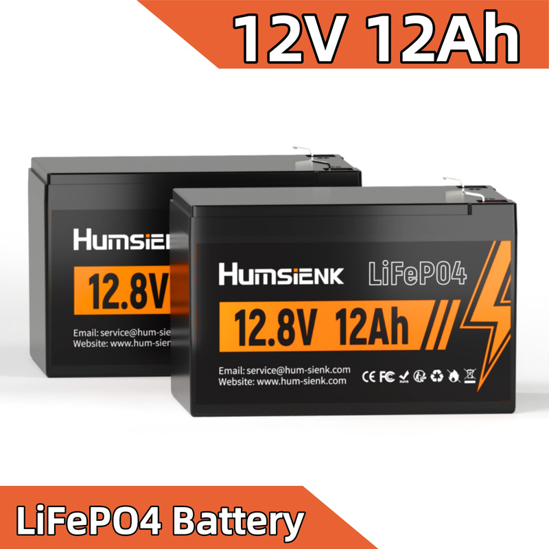 HumsiENK 12V 12Ah LiFePO4 Lithium Battery(2 Packs) for RideonToy, Power Wheels, Solar, Marine, Fish Finder, Lithium Iron Phosphate Battery, Built-in BMS, 15000+ Deep Cycles
