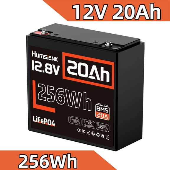 HumsiENK 12V 20Ah LiFePO4 Lithium Battery, 15000+ Deep Cycles Lithium Batteries 12V for Fish Finder, Camping, Power Wheels Battery Built-in 20A BMS, EVE Grade A+ Cells