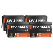 HumsiENK 12V 314Ah LiFePO4 Battery,15000+ Deep Cycles Rechargeable Lighter Lithium Battery with Built-in BMS Perfected for RV, Marine,Home Energy,Trolling Motor,4 Pack