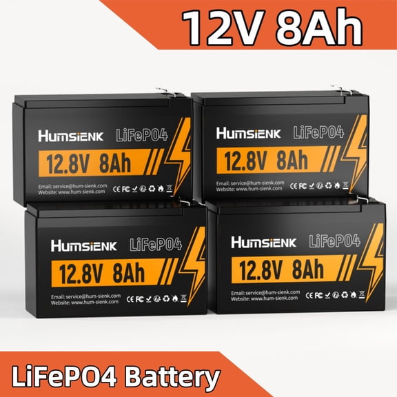 HumsiENK 12V 8Ah LiFePO4 Lithium Battery, 15000+ Deep Cycles, IP67 Waterproof Lithium Iron Phosphate Battery, Built-in BMS, for RideonToy, Power Wheels, Solar, Marine, Fish Finder, Camping(4 Pack)