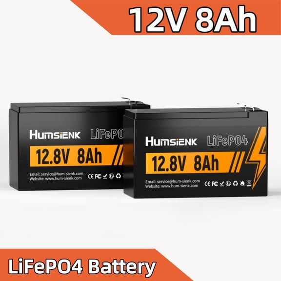 HumsiENK 12V 8Ah Lithium Battery,15000+Cycles LiFePO4 Battery Built-in BMS,Deep Cycle Lithium Iron Phosphate Rechargeable Batteries for Small UPS,Power Wheels,Fish Finder,RideonToy,Camping(2 Pack)