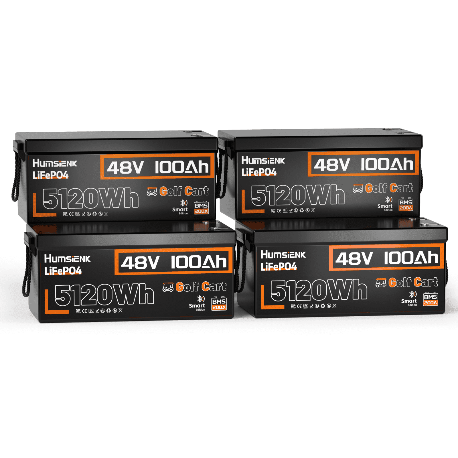 HumsiENK 48 Volt Lithium Battery for Golf Cart with Bluetooth, 48V Lithium Battery with 200A BMS, 10000+ Deep Cycle, 5.12kWh Energy for Golf Cart(100AH), 4 Pack