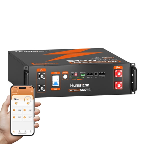 HumsiENK 48V 100Ah 3U Server Rack LiFePO4 Battery with 100A Bluetooth BMS,Max. 5.12KWh Energy Deep Cycle Battery,Up to 15000+ Deep Cycles, Perfect for Solar Home System, RV, Camper, Off-Grid