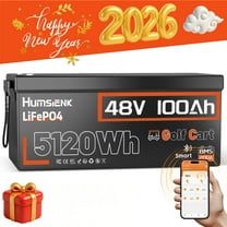 HumsiENK 48V 100Ah LiFePO4 Lithium Golf Cart Battery(51.2V) with Bluetooth, 200A BMS, 10000  Deep Cycles, 5.12kWh, Golf Cart Batteries for Golf Cart, RVs, Off Grid, Solar System