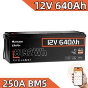 HumsiENK Bluetooth 12V LiFePO4 Lithium Battery 600Ah640Ah for RV, Solar System, Off Grid, Home Energy Storage, Marine, Camping, 8192Wh, 250A BMS