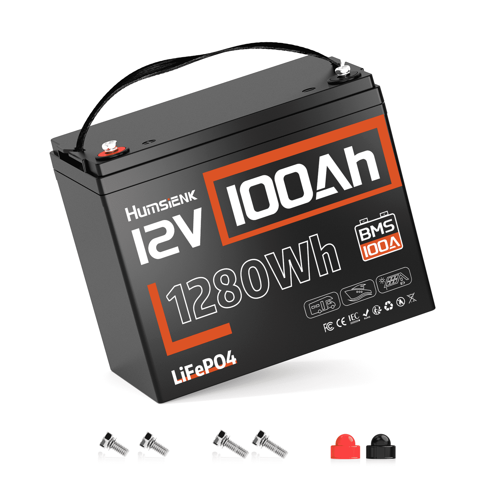 HumsiENK 12V 100Ah LiFePO4 Battery with 100A BMS, Group 24 Deep Cycle Lithium Battery with Low Temp Cut off for RV, Solar, and Marine Trolling Motors
