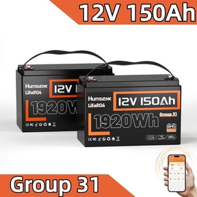HumsiENK Group 31 LiFePO4 Battery 12V 150Ah Bluetooth Deep Cycle Lithium Battery 110A BMS, for Solar Storage, RV Camper, Marine Boat, Off-Grid, 15000 Cycles, 10-Year Lifetime(2 Pack )