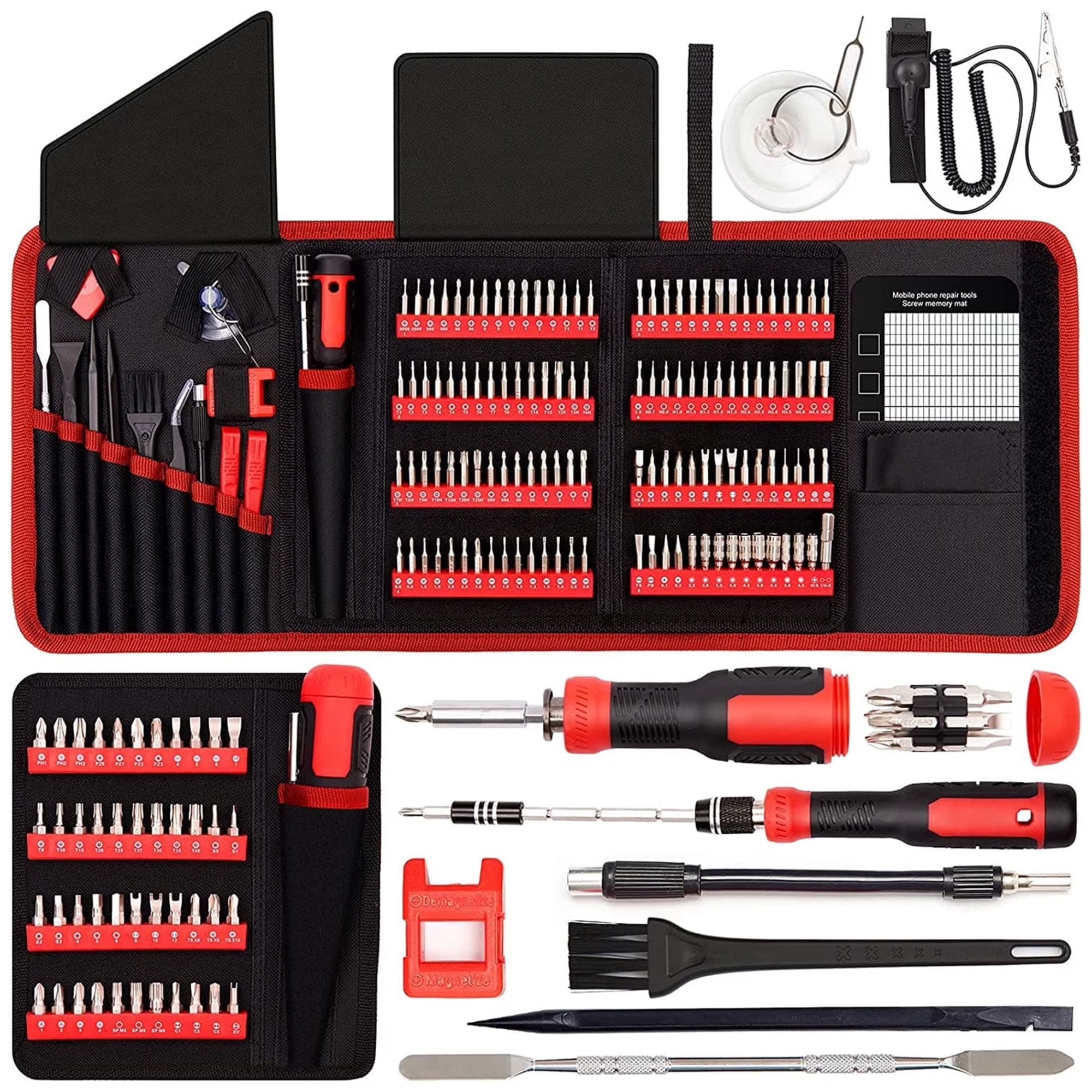 191 in 1 Precision Screwdrivers Sets, Magnetic 1/4 Inch Nut Driver Set, Multi Repair Tool Kits for iPhone, Electronics, Computer, Tablet , Xbox, Playstation, Household, Nintendo-Red