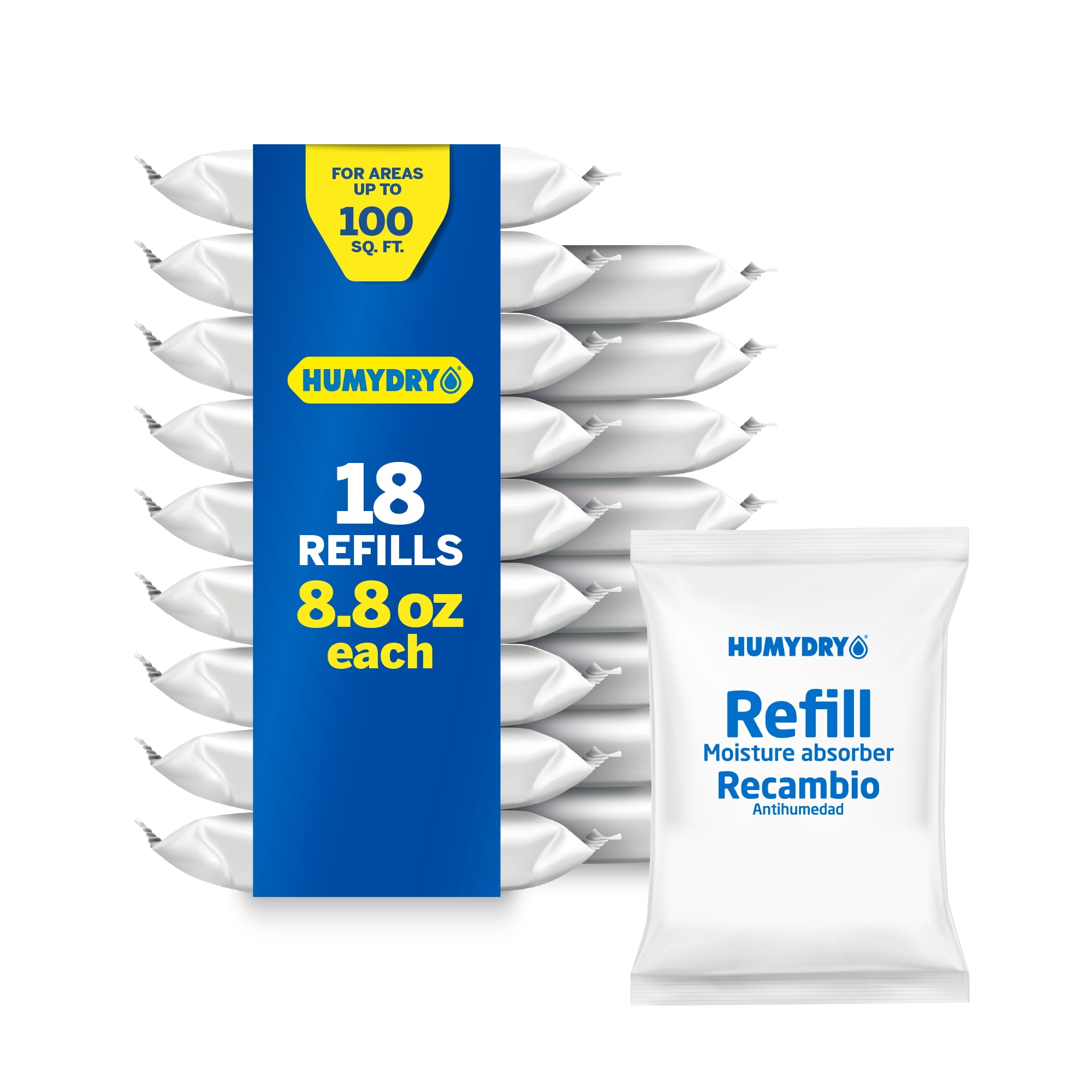 HUMYDRY Moisture Absorbers Refills for 8.8 Oz Dehumidifier, 18 Count, 6 Packs of 3 Humidity Absorber Bags, Pre Measured Non Electric Refill Bags for Closets Bathroom and Small Enclosed Spaces