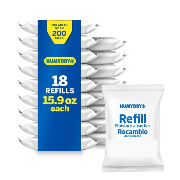 HUMYDRY Moisture Absorber Refills for 15.9 Oz Dehumidifier, 18 Count, 6 Packs of 3 Unscented Humidity Absorber Bags, Pre-Measured Non-Electric Humidity Absorber Refill Bags for Medium Enclosed Spaces