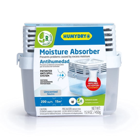 Humydry Moisture Absorber Dehumidifier Premium Device for Home, 1 Device of 15.9 Oz With 1 Pre-Measured Refill, Unscented Humidity Absorber For Bedrooms, Bathrooms and Medium Enclosed Spaces