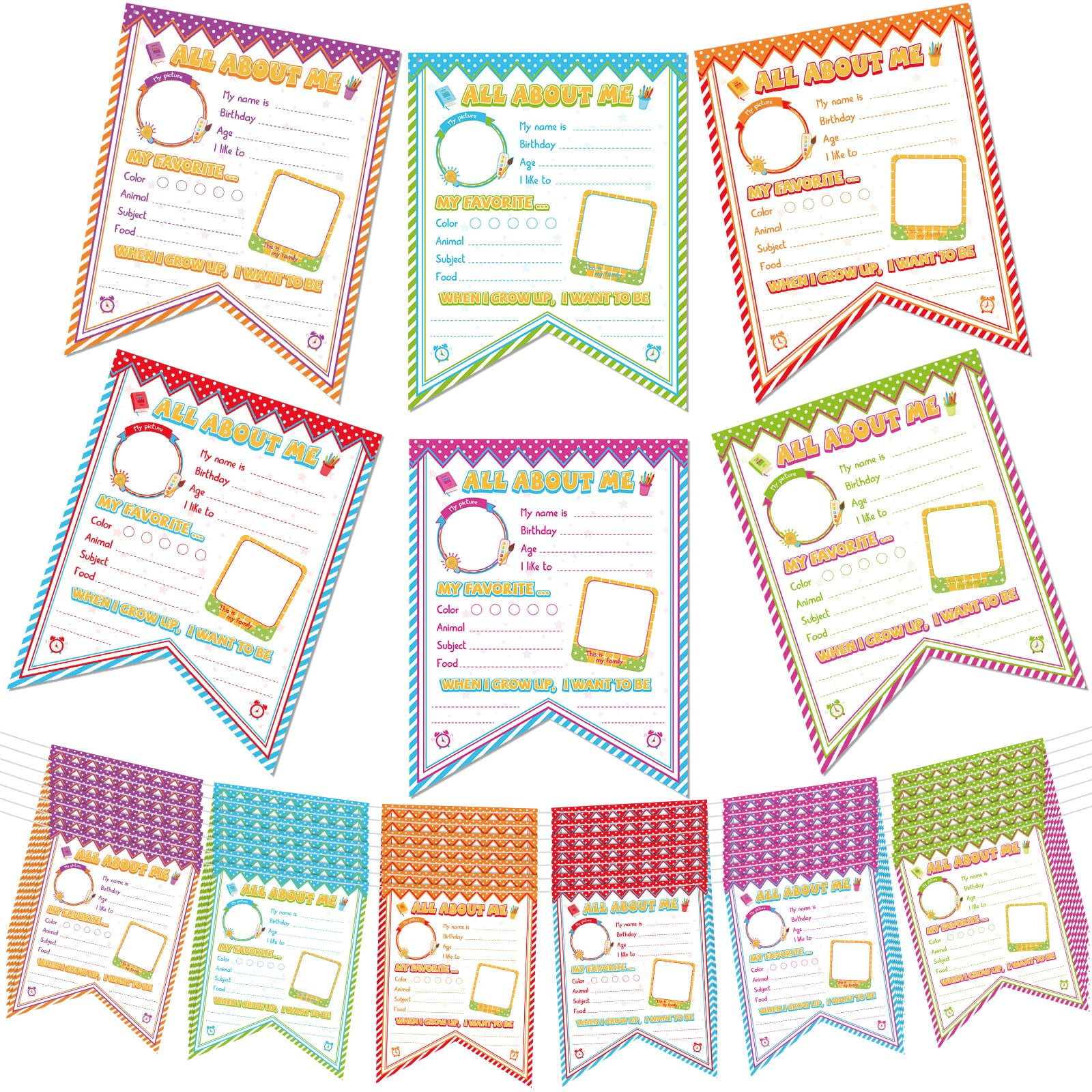 Humyoun 48 Pcs All about Me Poster Bunting Pennants First Day of School ...