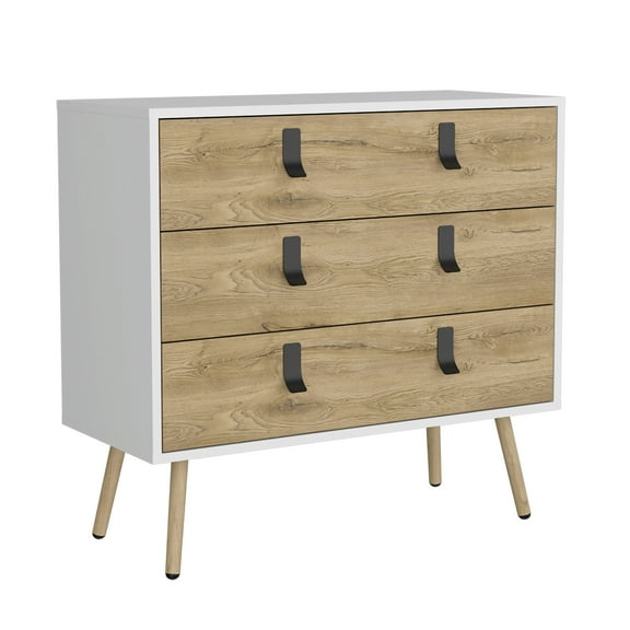Huna Dresser, Modern 3-Drawer Unit with Handles White / Macadamia