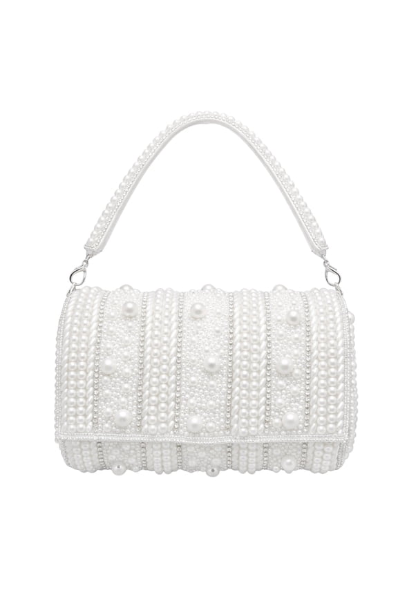 - Elegant Pearl Beaded Evening Clutch Handbag for Women | Decorative Pearl Design, 7 x 5.5 Inches