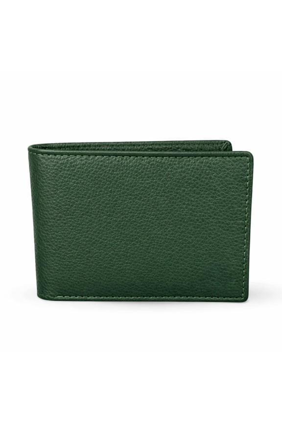 Men's Green Genuine Leather Bifold Wallet with Coin Pocket, 3 Card Slots, Hidden Pocket & Cash Compartment, Slim Compact Wallet for Everyday Use