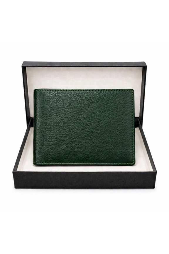 Men's Green Genuine Leather Bifold Wallet with Coin Pocket, 3 Card Slots, Hidden Pocket & Cash Compartment, Slim Compact Wallet for Everyday Use