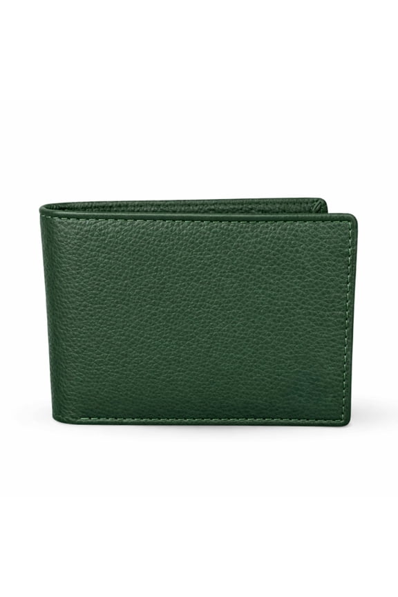 Men's Green Genuine Leather Bifold Wallet with Coin Pocket, 3 Card Slots, Hidden Pocket & Cash Compartment, Slim Compact Wallet for Everyday Use