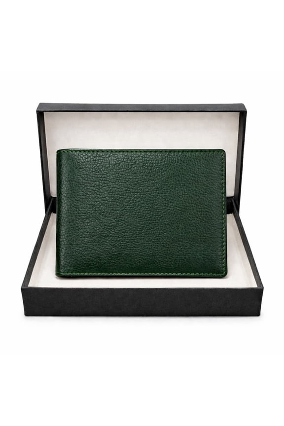 - Men’s Green Leather Bifold Wallet with Coin Pocket, 3 Card Slots, Cash Compartment & Hidden Pocket, Compact Slim Design for Daily Use