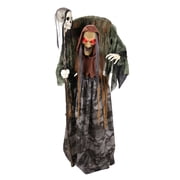 Haunted Hill Farm Red LED Battery Hunchback Witch with Skull Staff Halloween Animatronic 5.6-ft.