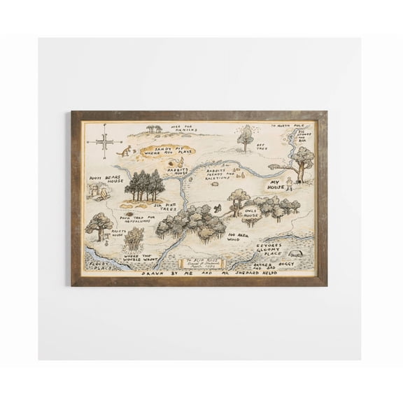 Hundred Acre Wood Map Nursery Wall Poster, Unframed Canvas 24x36in