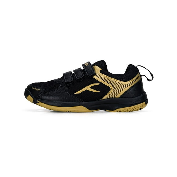 Hundred HBFS-3M045-1-2.0 Court Star Badminton Shoes for Kids - Black & Gold - Size 2 UK