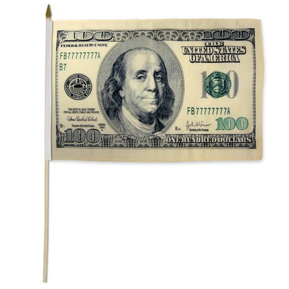Hundred Dollar Bill 12x18" Stick Flags