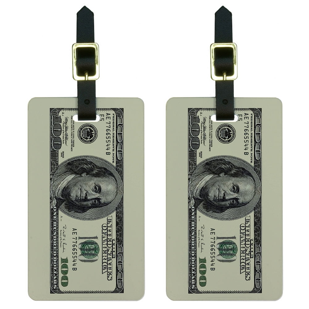 Hundred Dollar Bill Luggage Tags Suitcase CarryOn ID, Set of 2