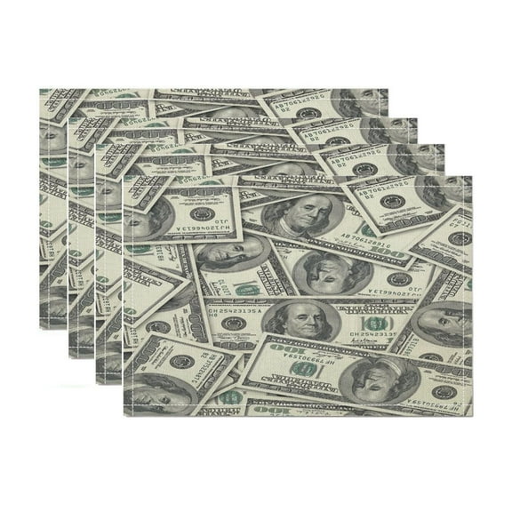 Hundred Dollar Bills Set of 4 Placemats 12 x 18 Inch Heat Resistant Place Mats Washable Table Mats for Dining Table