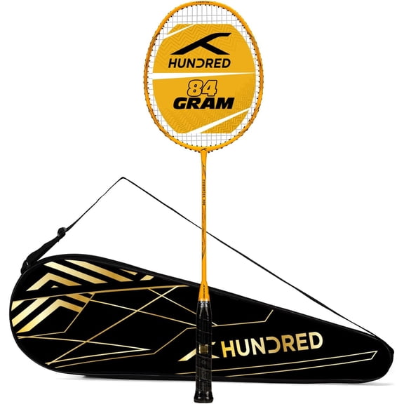 Hundred HBRX-3S065-1 Powertek 900 Full Graphite Badminton Racket with Cover - Amber Yellow