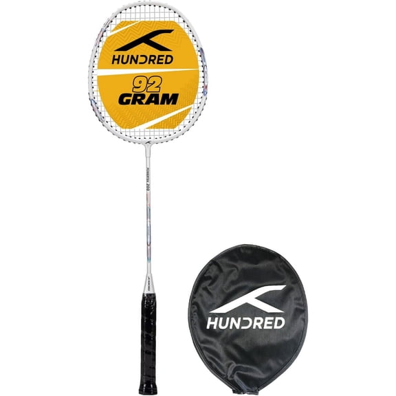 Hundred Powertek 200 PRO Badminton Racquet | White | Standard | Aluminium | Unisex | Strung | Lightweight 3.35 oz | Durable | G5 Grip | 18-20 lbs Tension | Head Cover