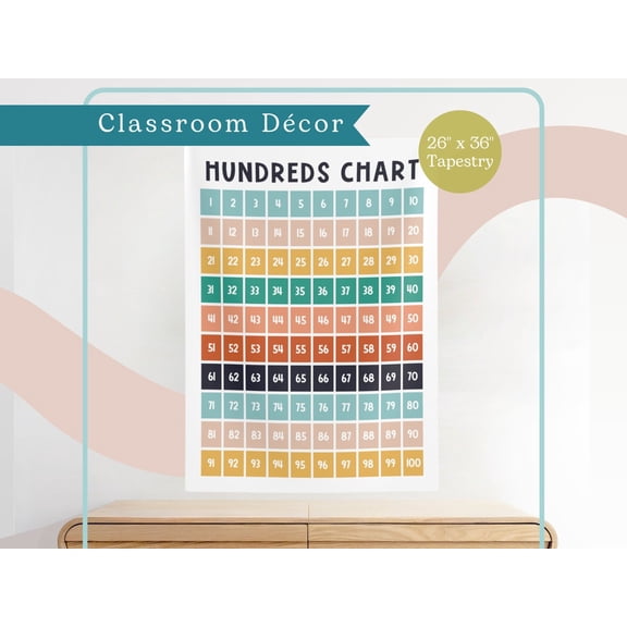 Hundreds Chart Boho Wall Art Print, Unframed Paper Poster 8x10in