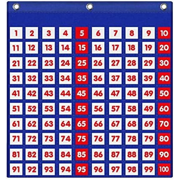 Hundreds Pocket Chart with 130 Number Cards, Number 1-100 Board Pocket Chart for Teacher Lessons in a Classroom or for Use at Home (100 Pockets)