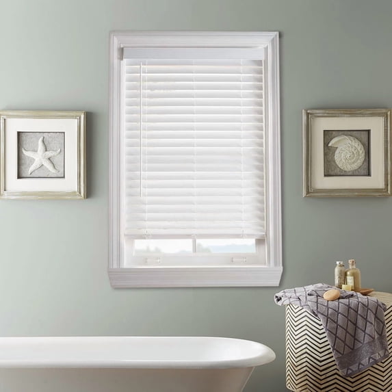 Hundreds Of Sizes 2 Inch Faux Wood Blind - 21-7/8" (21.875) Width x 54" LONG Custom Cut Cordless Indoor Window Blinds for Privacy, Light Control, White Faux Wood Venetian Blinds for Home and Office