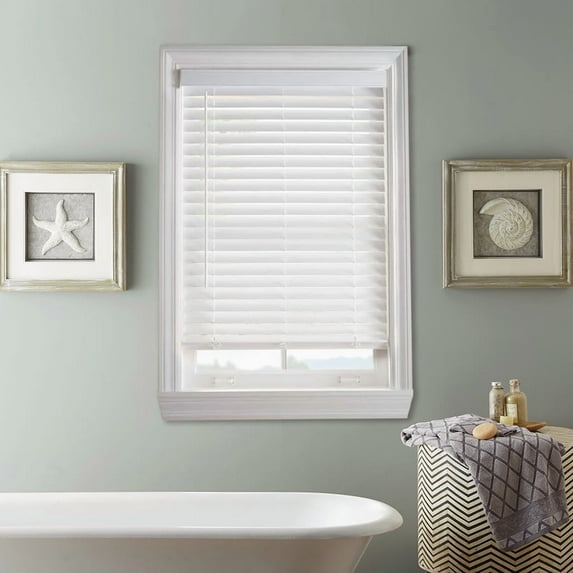 Hundreds Of Sizes 2 Inch Faux Wood Blind - 36-3/4" (36.75) Width x 48" Custom Cut Cordless Indoor Window Blinds for Privacy and Light Control, White Faux Wood Venetian Blinds for Home and Office