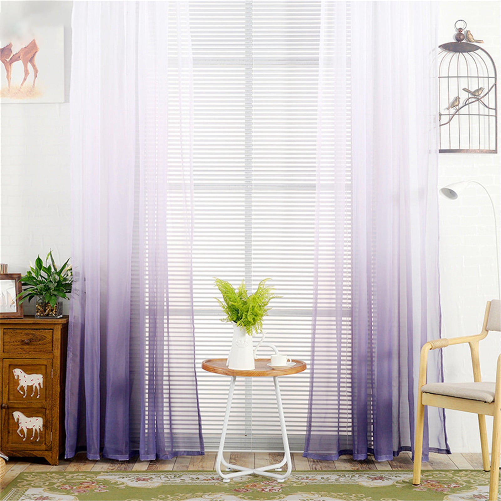 Hunei Home Essentials Door Scarf Gradient Color Tulle Window Curtain