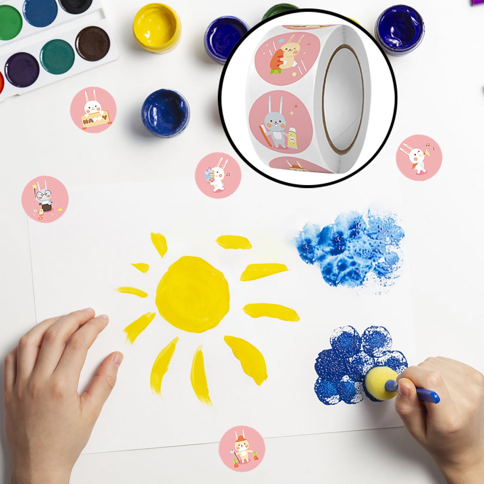 Hunei Stickers Circular Roll Cute Rabbit Animal Sticker Kindergarten