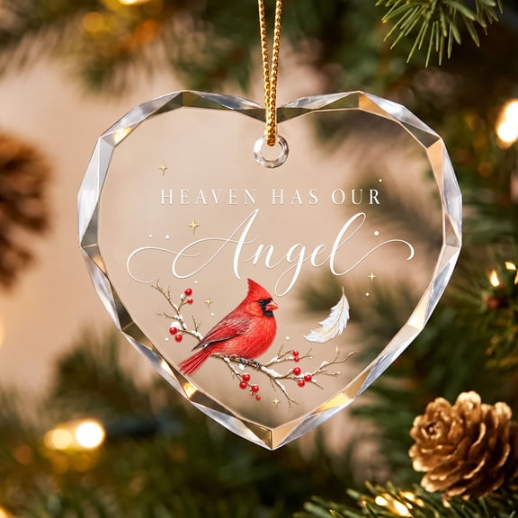 HungBloom Heaven Has Our Angel Heart Glass Memorial Christmas Ornament Cardinal Gift