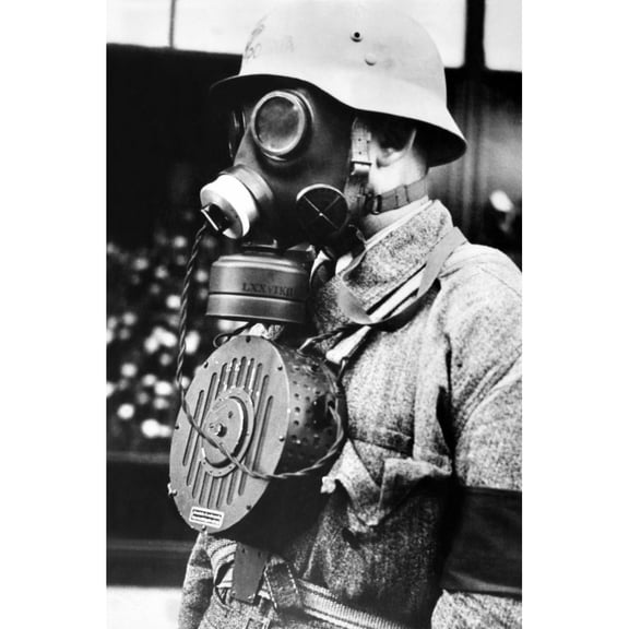 Hungarian Soldier Wearing A New Type Of Gas Mask With A Microphone To Enable Conversation During A Gas Attack. Nov. 10