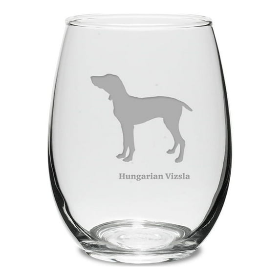 Hungarian Vizsla Deep Etched 15 oz Stemless White Wine Glass