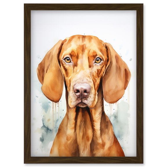 Hungarian Vizsla Dog Soft Watercolour Artwork Golden Rust Teal Bright Portrait Artwork Framed Wall Art Print A4