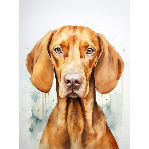 Hungarian Vizsla Dog Soft Watercolour Artwork Golden Rust Teal Bright Portrait Unframed Wall Art Print Poster Home Decor Premium