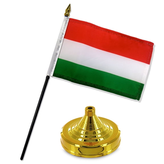 Hungary 4"x6" Flag Desk Set Table Stick Gold Base