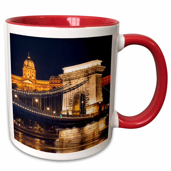 3drose, Hungary, Budapest, Chain Bridge, Danube River - Eu13 Jen0072 - Jim Engelbrecht, 15oz Two-tone Red Mug
