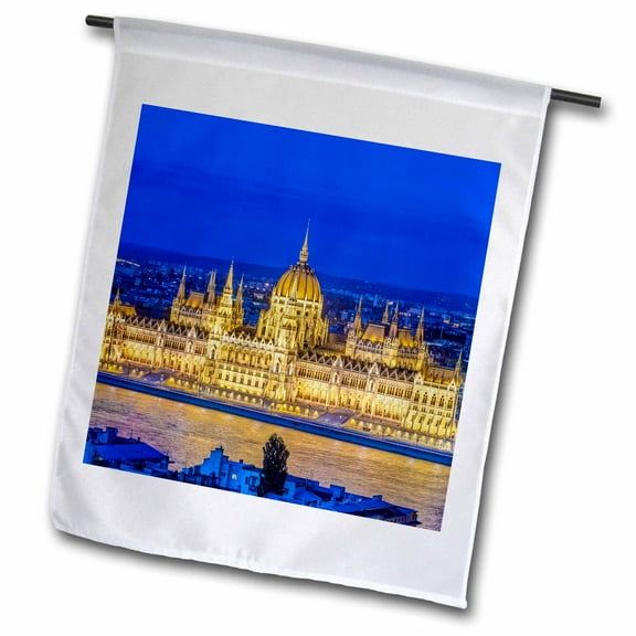 3dRose, Hungary, Budapest, Hungarian Parliament at Twilight., 18 x 27 inch Garden Flag