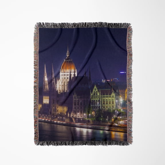 Hungary, Budapest. Parliament Building On Danube River, Night., Woven Blanket